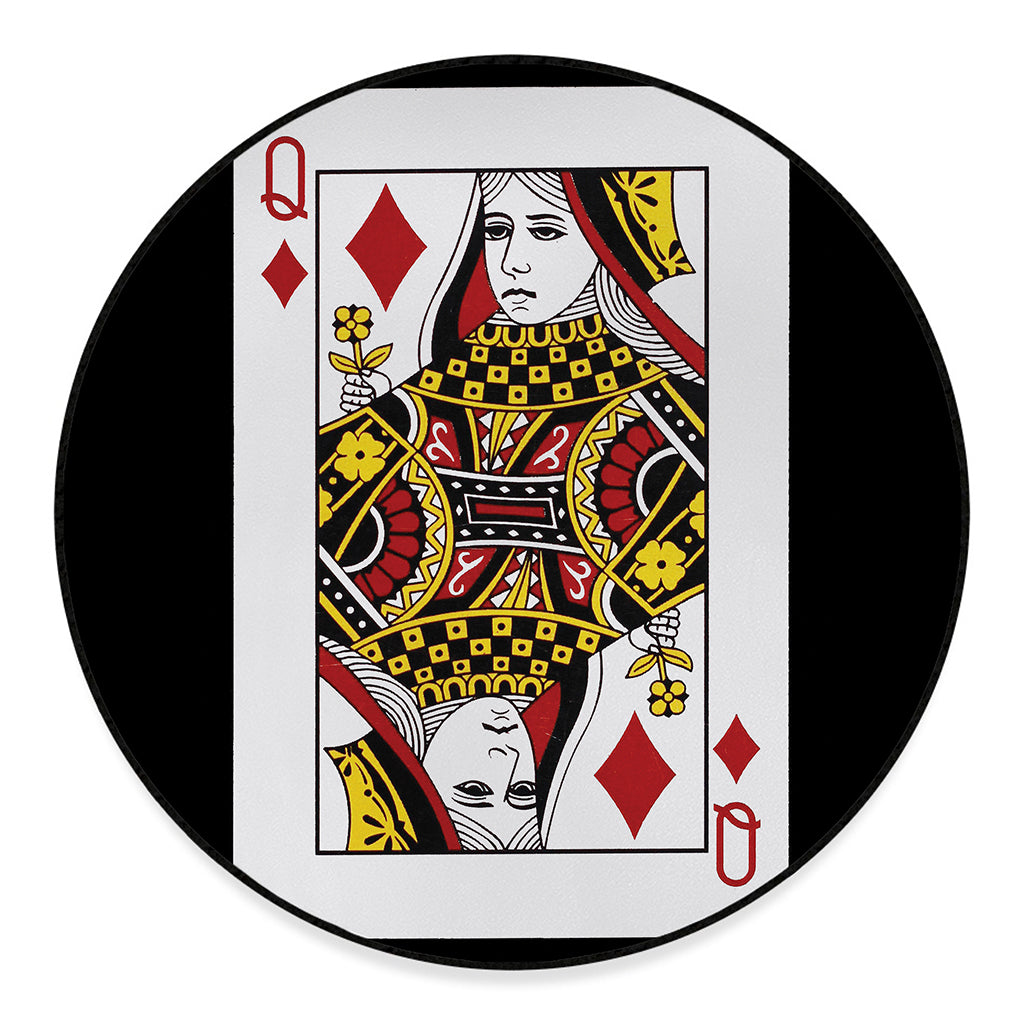 Queen Of Diamonds Playing Card Print Round Floor Mat