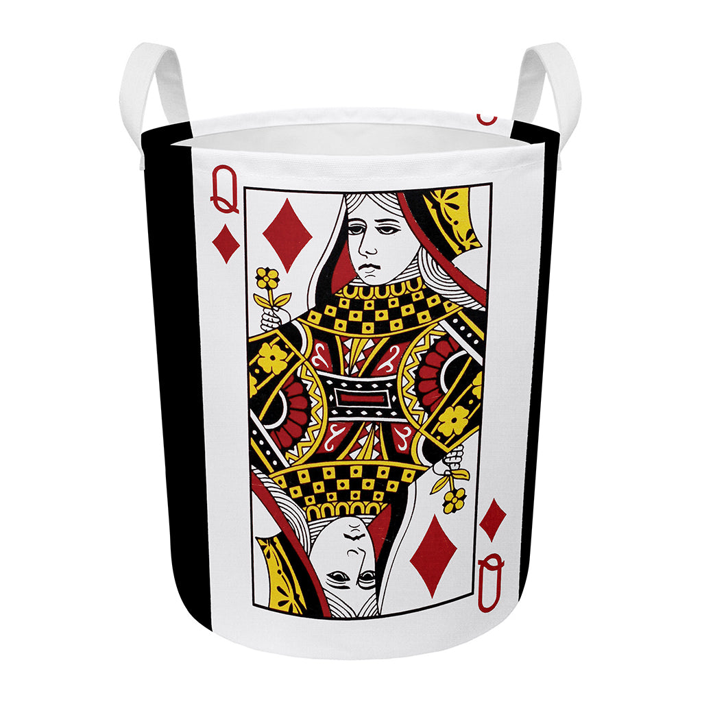 Queen Of Diamonds Playing Card Print Round Laundry Basket