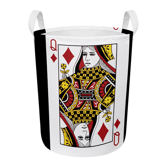 Queen Of Diamonds Playing Card Print Round Laundry Basket