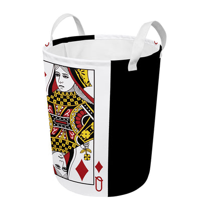 Queen Of Diamonds Playing Card Print Round Laundry Basket