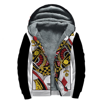 Queen Of Diamonds Playing Card Print Sherpa Lined Zip Up Hoodie