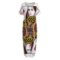 Queen Of Diamonds Playing Card Print Short Sleeve Long Nightdress