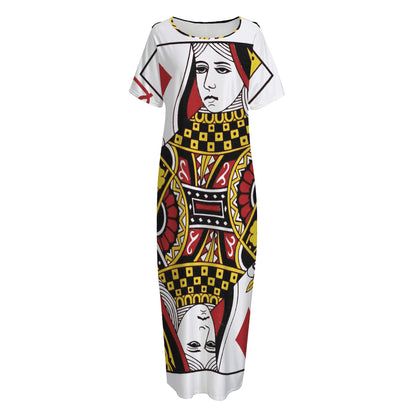 Queen Of Diamonds Playing Card Print Short Sleeve Long Nightdress