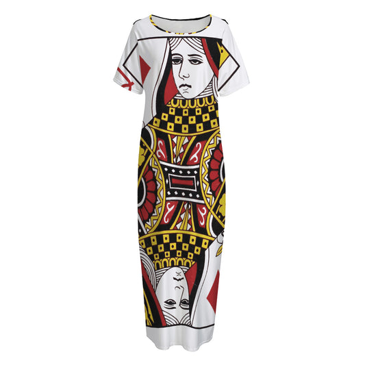 Queen Of Diamonds Playing Card Print Short Sleeve Long Nightdress