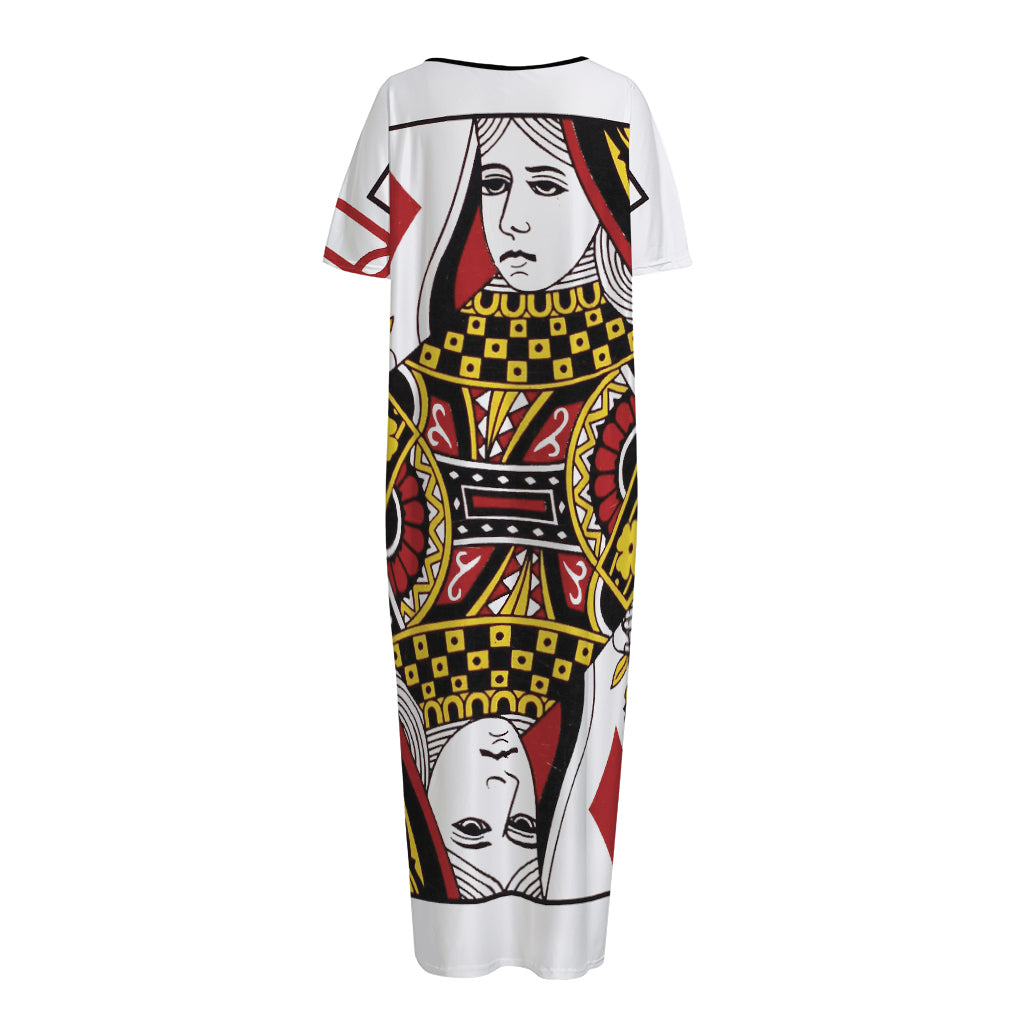 Queen Of Diamonds Playing Card Print Short Sleeve Long Nightdress