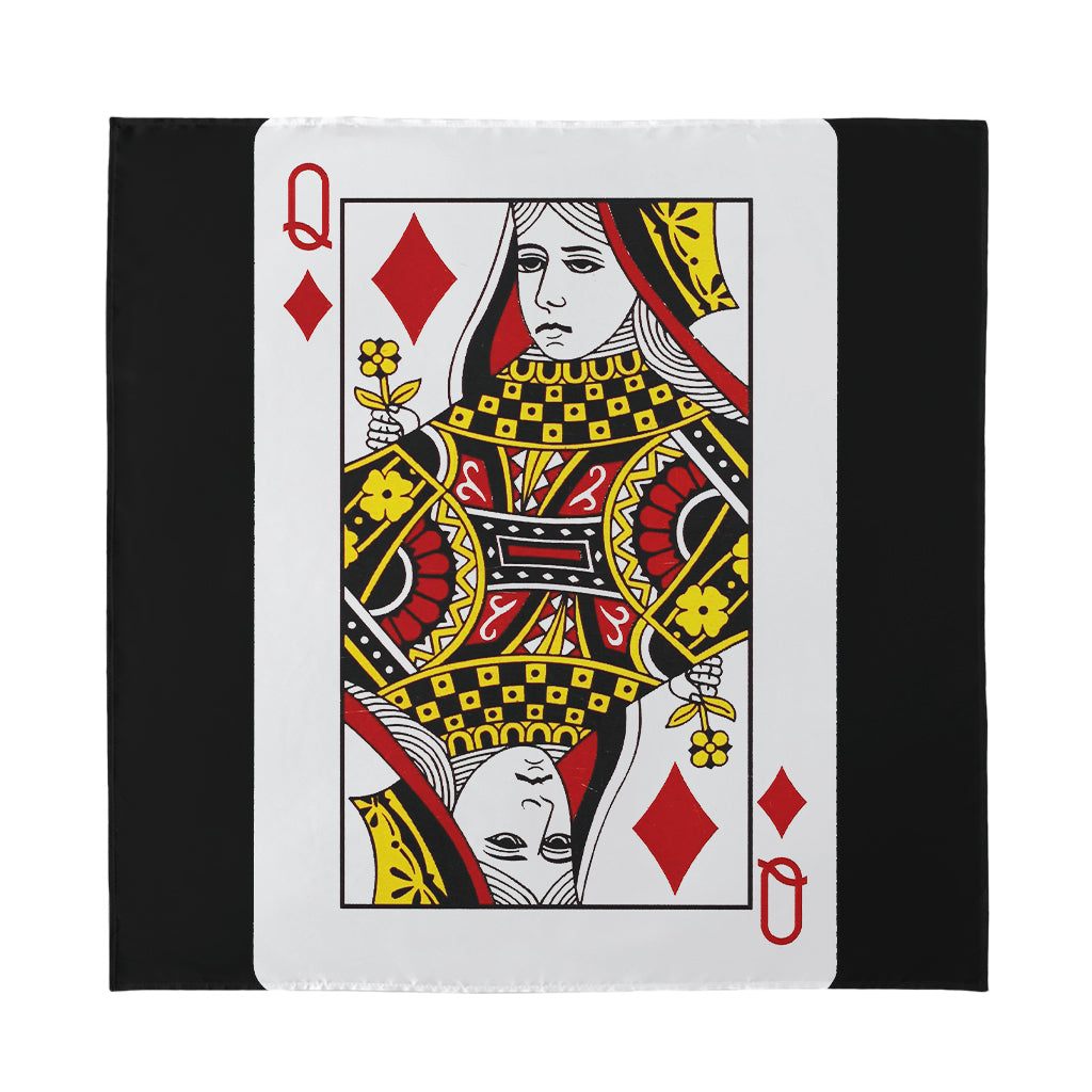 Queen Of Diamonds Playing Card Print Silk Bandana