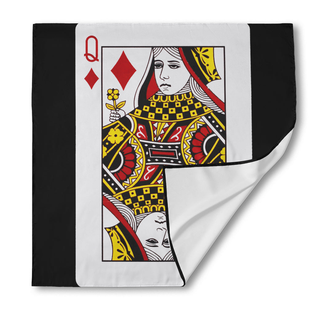 Queen Of Diamonds Playing Card Print Silk Bandana