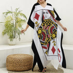Queen Of Diamonds Playing Card Print Silk V-Neck Kaftan Dress