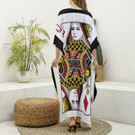Queen Of Diamonds Playing Card Print Silk V-Neck Kaftan Dress
