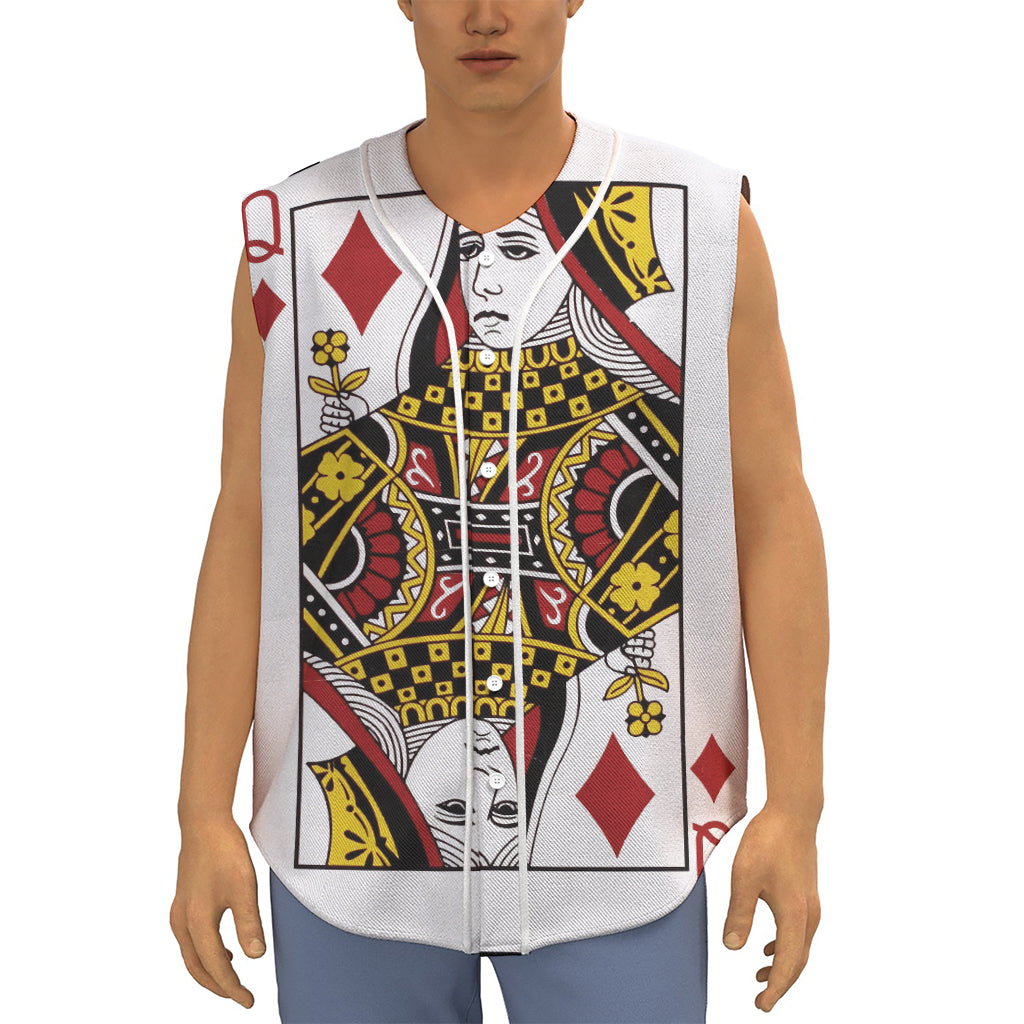 Queen Of Diamonds Playing Card Print Sleeveless Baseball Jersey