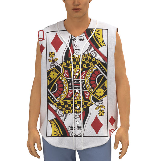 Queen Of Diamonds Playing Card Print Sleeveless Baseball Jersey