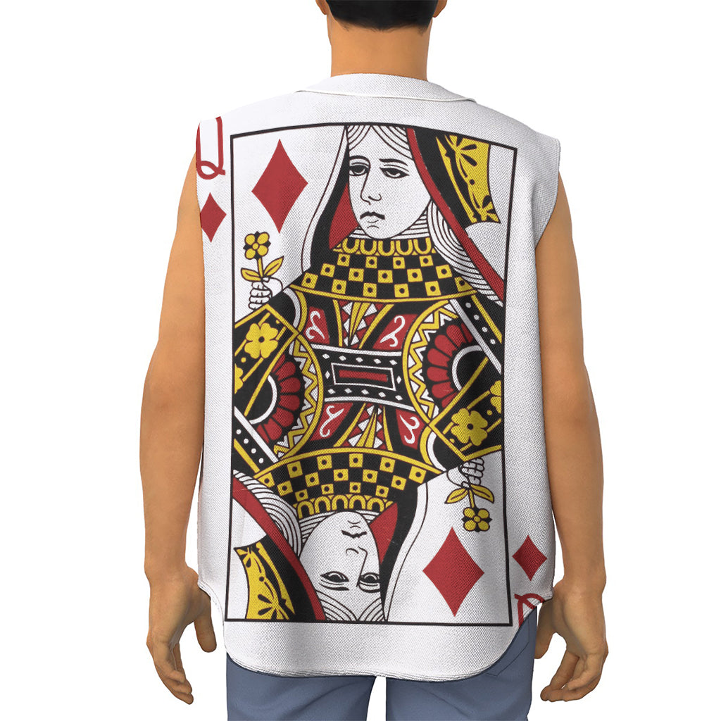 Queen Of Diamonds Playing Card Print Sleeveless Baseball Jersey