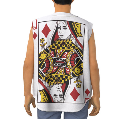 Queen Of Diamonds Playing Card Print Sleeveless Baseball Jersey