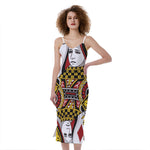 Queen Of Diamonds Playing Card Print Slim Fit Midi Cami Dress