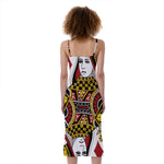 Queen Of Diamonds Playing Card Print Slim Fit Midi Cami Dress