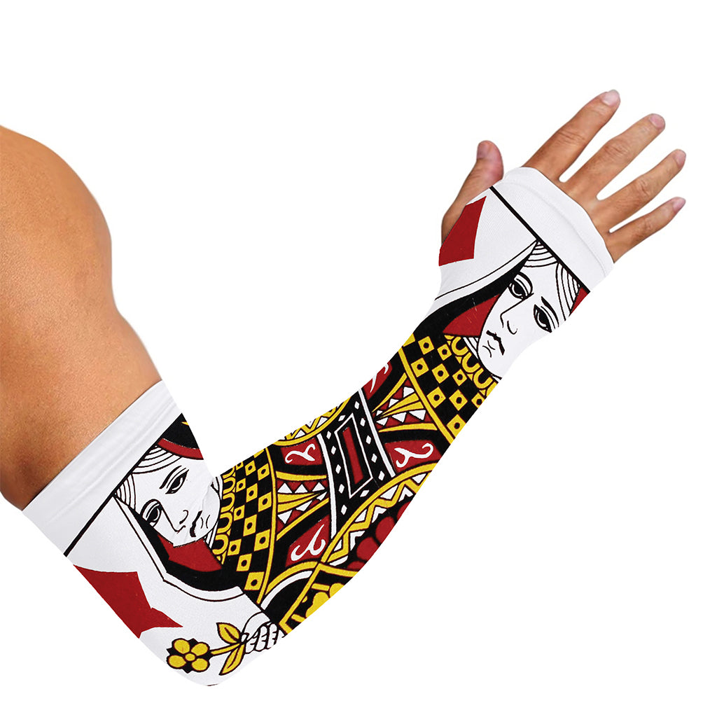 Queen Of Diamonds Playing Card Print Sun Protection Arm Sleeves