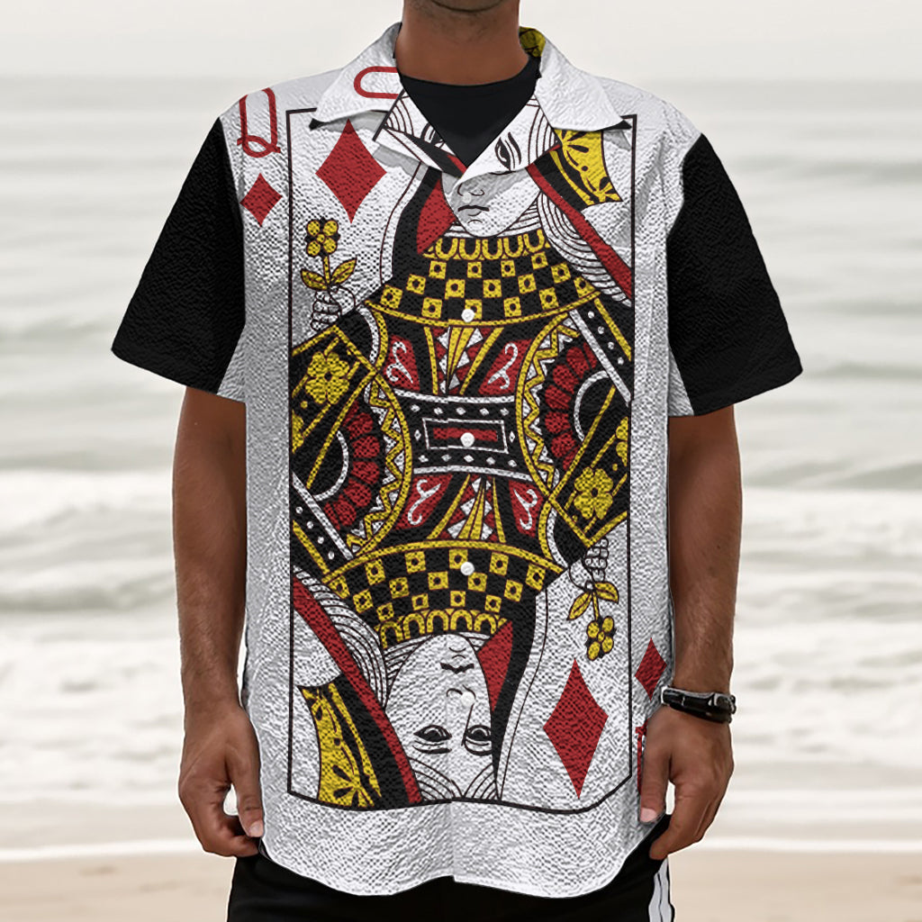 Queen Of Diamonds Playing Card Print Textured Short Sleeve Shirt