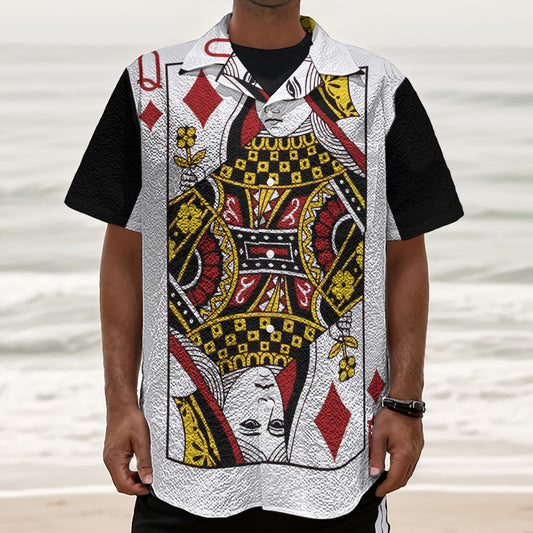 Queen Of Diamonds Playing Card Print Textured Short Sleeve Shirt
