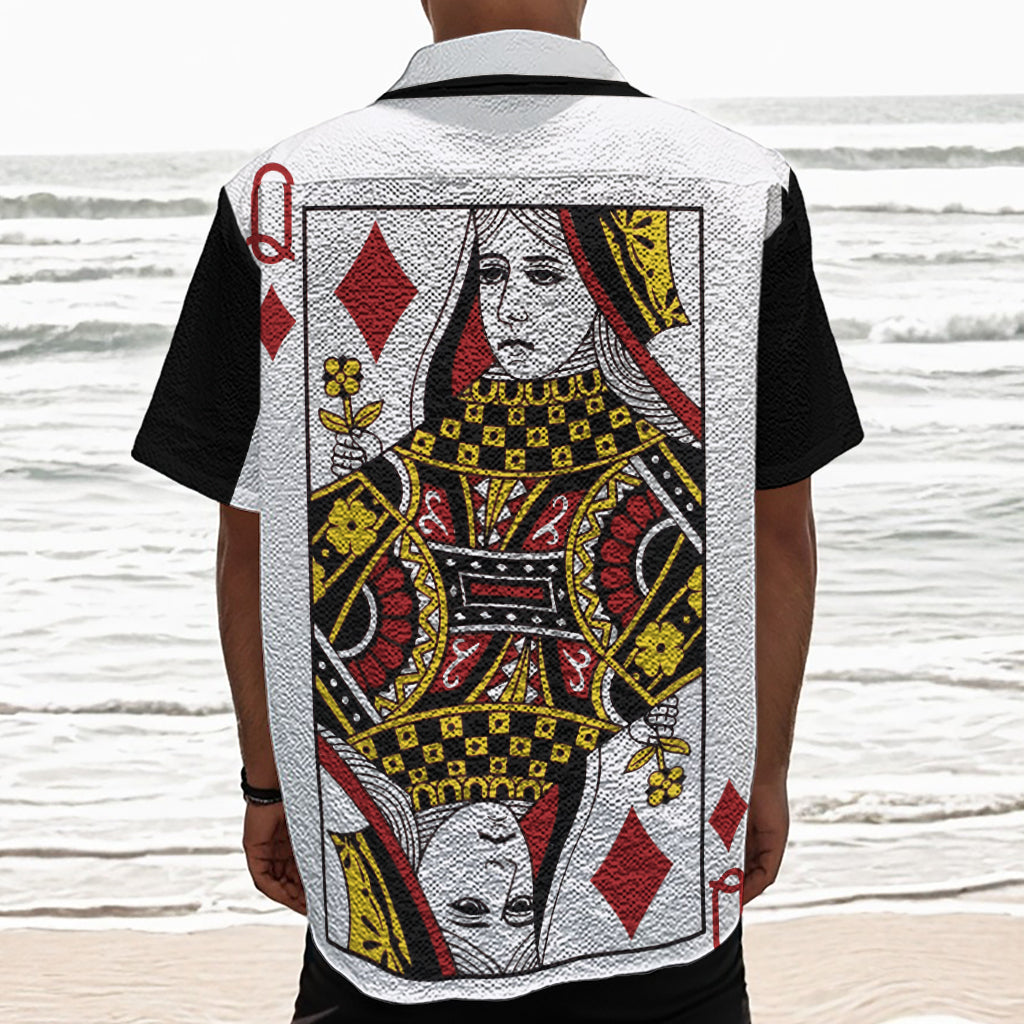 Queen Of Diamonds Playing Card Print Textured Short Sleeve Shirt