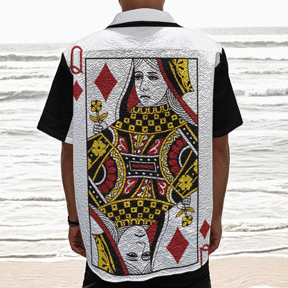 Queen Of Diamonds Playing Card Print Textured Short Sleeve Shirt