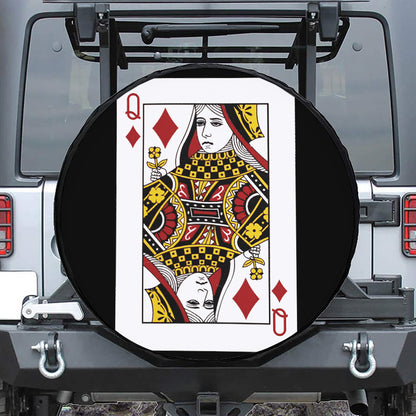 Queen Of Diamonds Playing Card Print Tire Cover