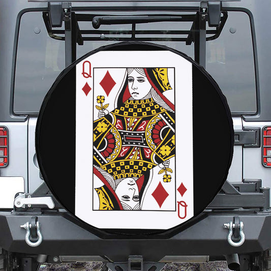 Queen Of Diamonds Playing Card Print Tire Cover