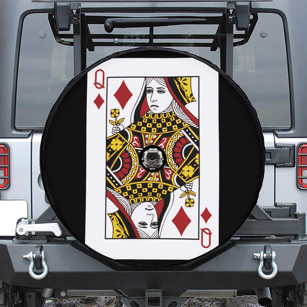 Queen Of Diamonds Playing Card Print Tire Cover With Camera Hole