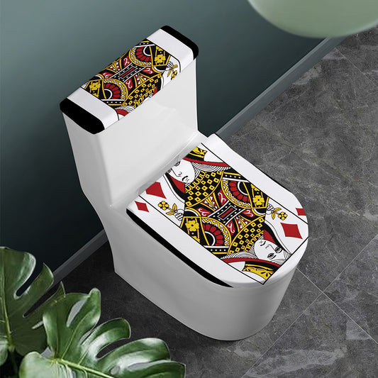 Queen Of Diamonds Playing Card Print Toilet Lid And Tank Cover Set