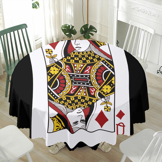 Queen Of Diamonds Playing Card Print Waterproof Round Tablecloth