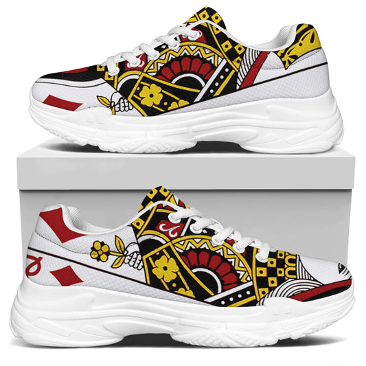 Queen Of Diamonds Playing Card Print White Chunky Shoes