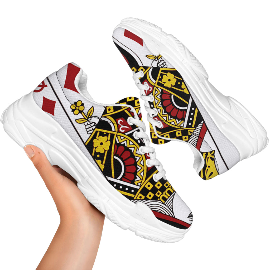 Queen Of Diamonds Playing Card Print White Chunky Shoes