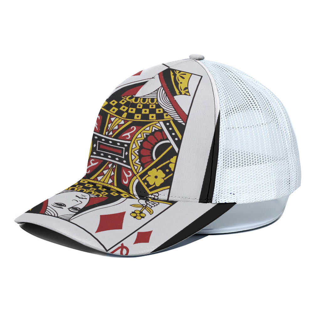 Queen Of Diamonds Playing Card Print White Mesh Trucker Cap