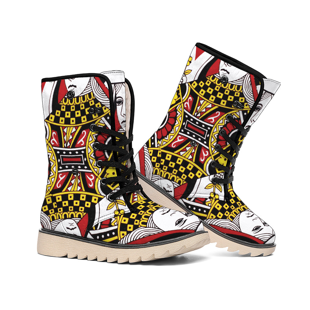 Queen Of Diamonds Playing Card Print Winter Boots