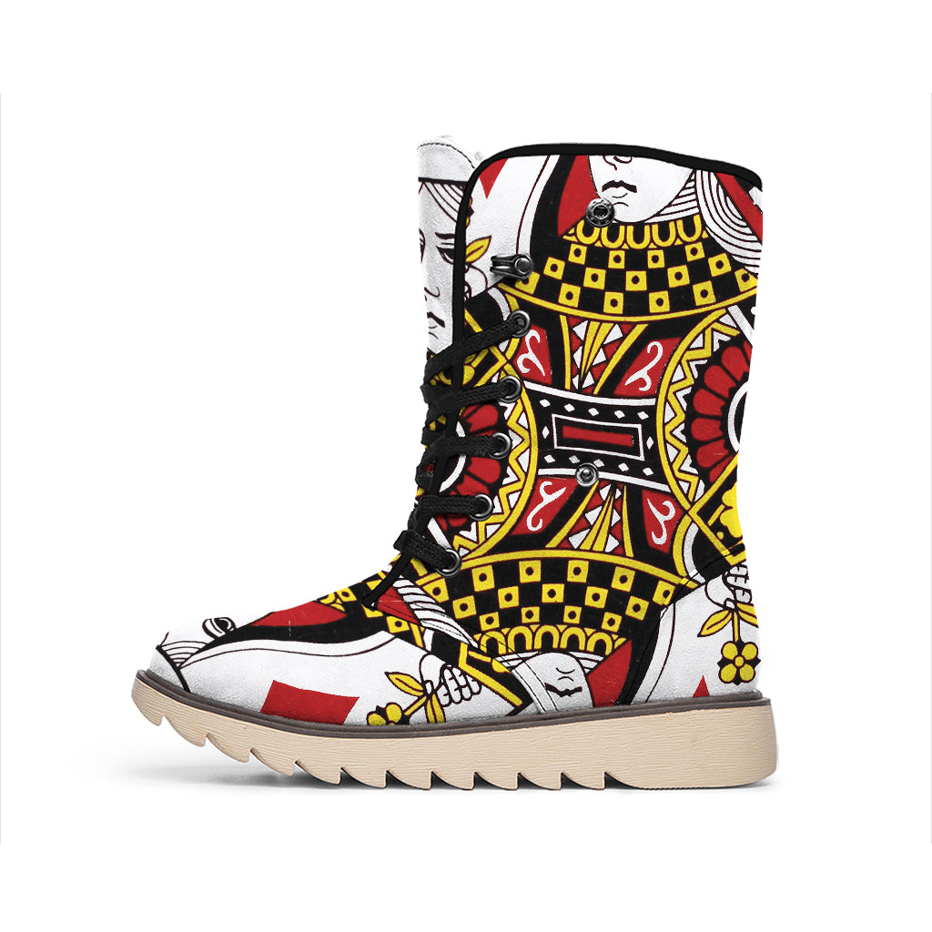 Queen Of Diamonds Playing Card Print Winter Boots