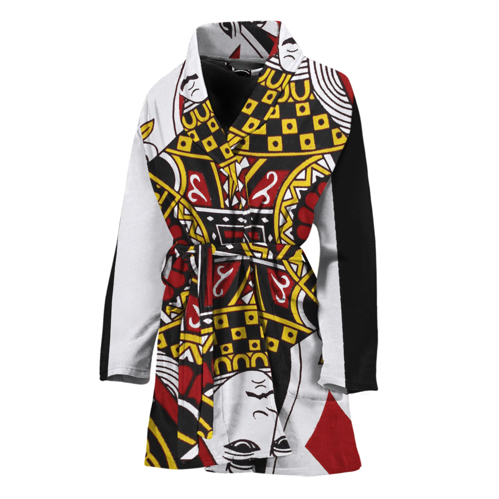 Queen Of Diamonds Playing Card Print Women's Bathrobe