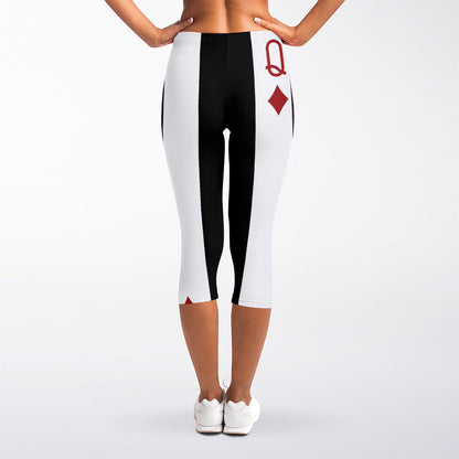 Queen Of Diamonds Playing Card Print Women's Capri Leggings
