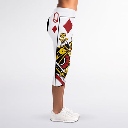 Queen Of Diamonds Playing Card Print Women's Capri Leggings