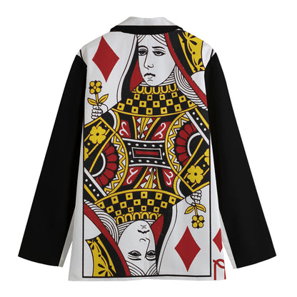 Queen Of Diamonds Playing Card Print Women's Cotton Blazer