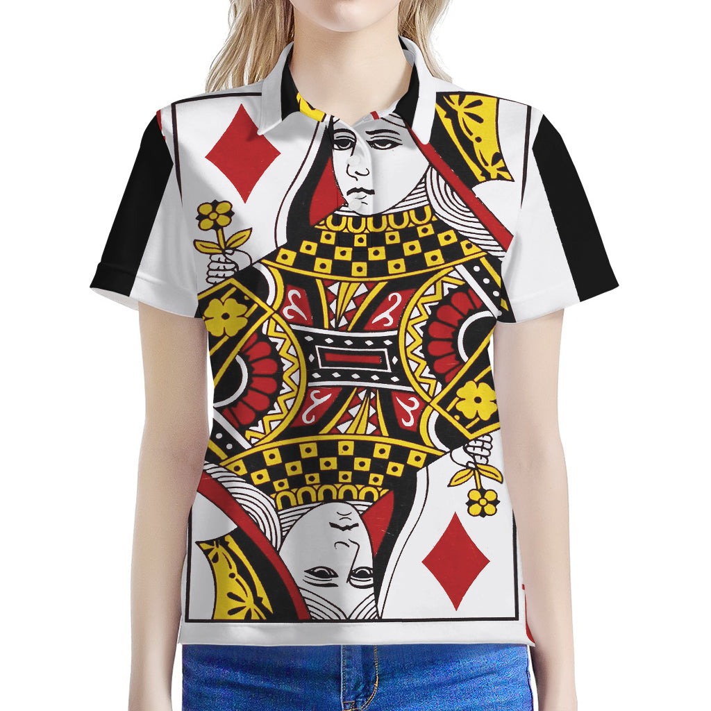 Queen Of Diamonds Playing Card Print Women's Polo Shirt