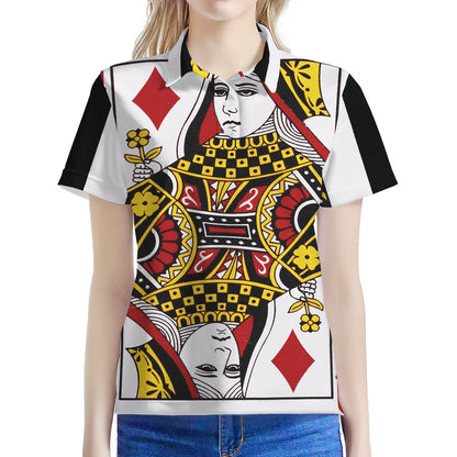 Queen Of Diamonds Playing Card Print Women's Polo Shirt
