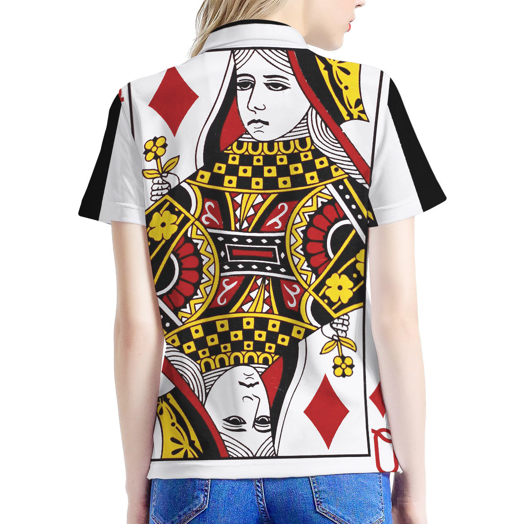 Queen Of Diamonds Playing Card Print Women's Polo Shirt