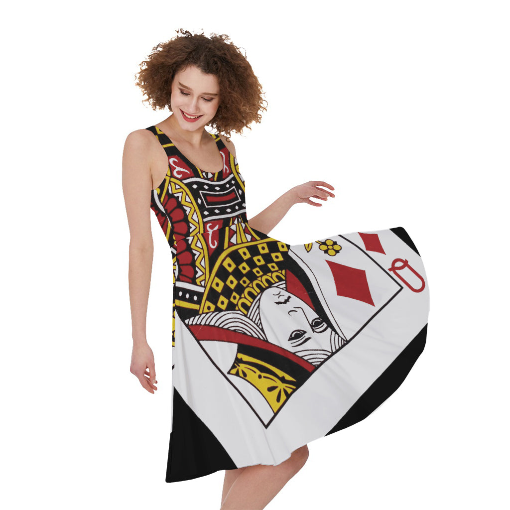 Queen Of Diamonds Playing Card Print Women's Sleeveless Dress