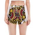 Queen Of Diamonds Playing Card Print Women's Split Running Shorts
