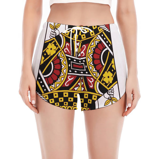 Queen Of Diamonds Playing Card Print Women's Split Running Shorts