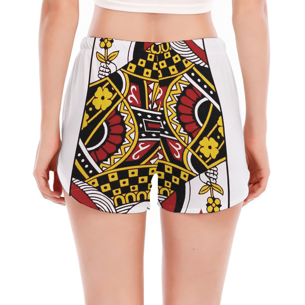 Queen Of Diamonds Playing Card Print Women's Split Running Shorts