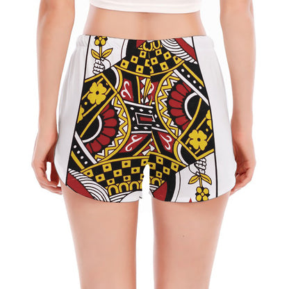 Queen Of Diamonds Playing Card Print Women's Split Running Shorts