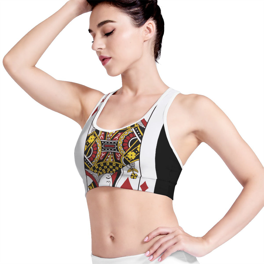 Queen Of Diamonds Playing Card Print Women's Sports Bra