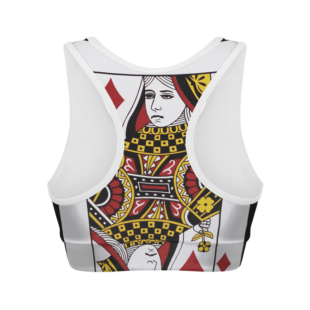 Queen Of Diamonds Playing Card Print Women's Sports Bra
