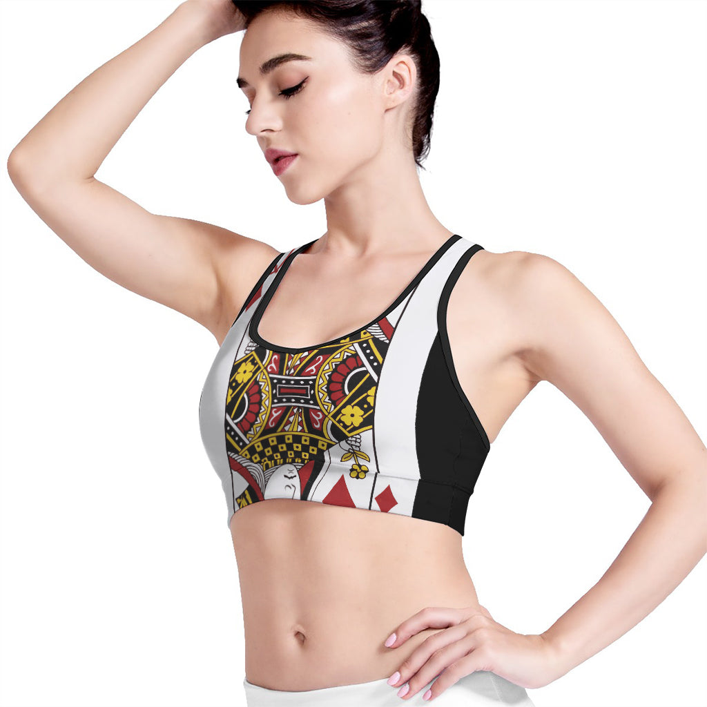 Queen Of Diamonds Playing Card Print Women's Sports Bra