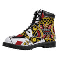 Queen Of Diamonds Playing Card Print Padded Collar Lace Up Boots